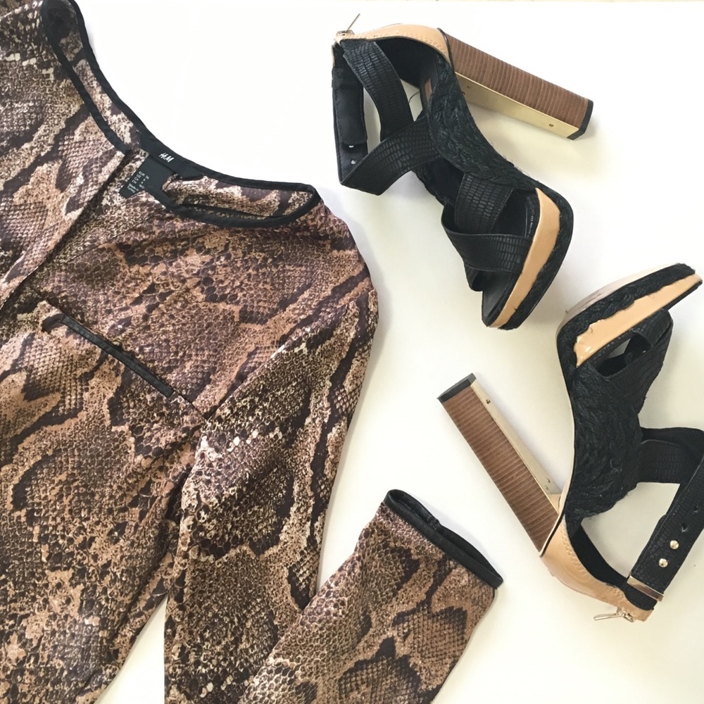 H&M snake skin top w/ leather trim. Animal print